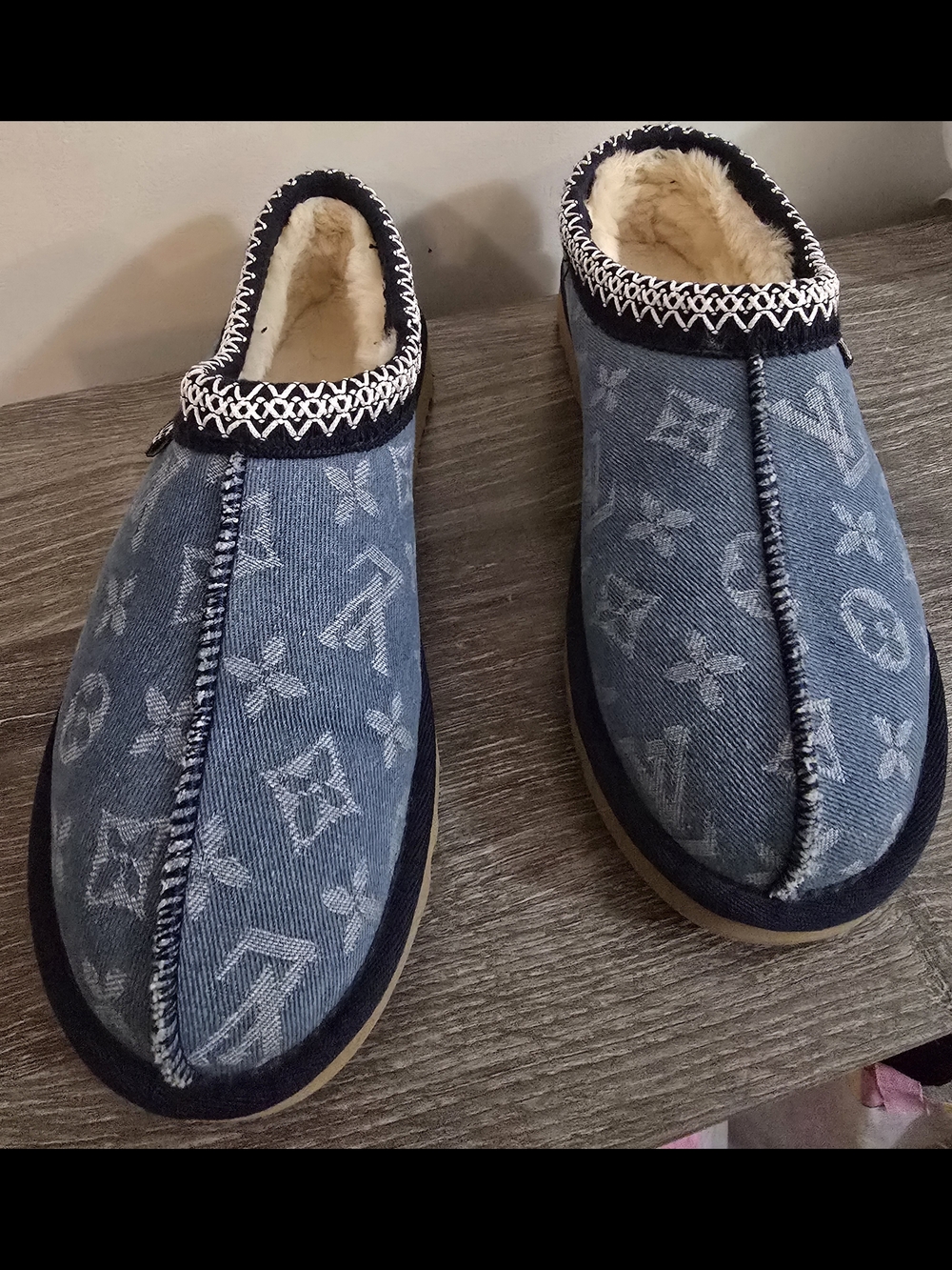 New Blue Denim Slip-On Fuzzy Lined Slippers